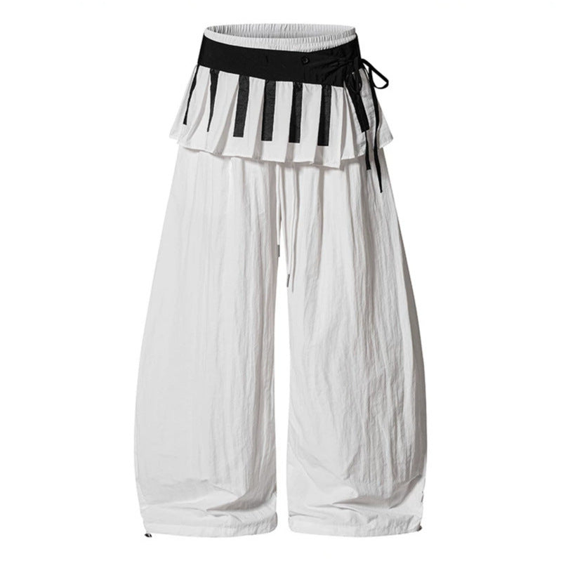 Women's Wide Culotte Pants with Ruffle Waistband, Drawstring and Balloon Leg Amarae