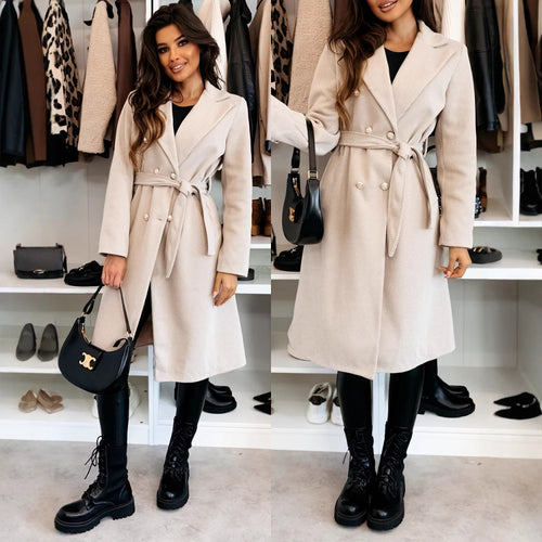 Women's trench coat with double-breasted buttons and a beautiful belt at the waist Amarae