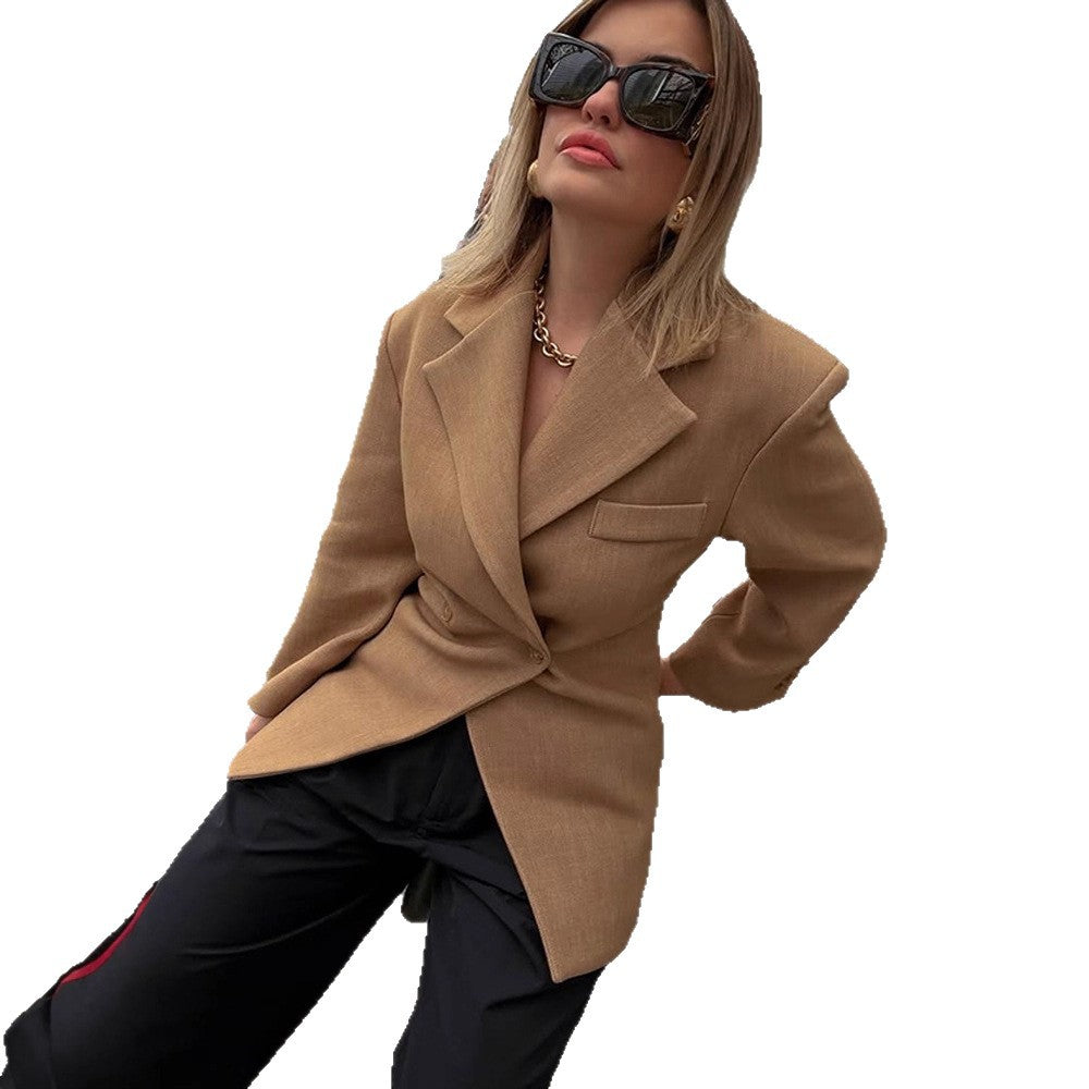 Women's Tailored Wool Blend Blazer with Emphasized Waist and Distinctive Shoulder Area Amarae