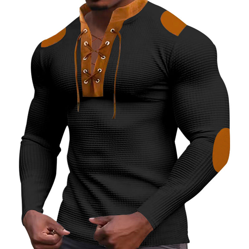 Men's Long Sleeve Henley Shirt with Textured Fabric and Stylish Design with Laces Lune London