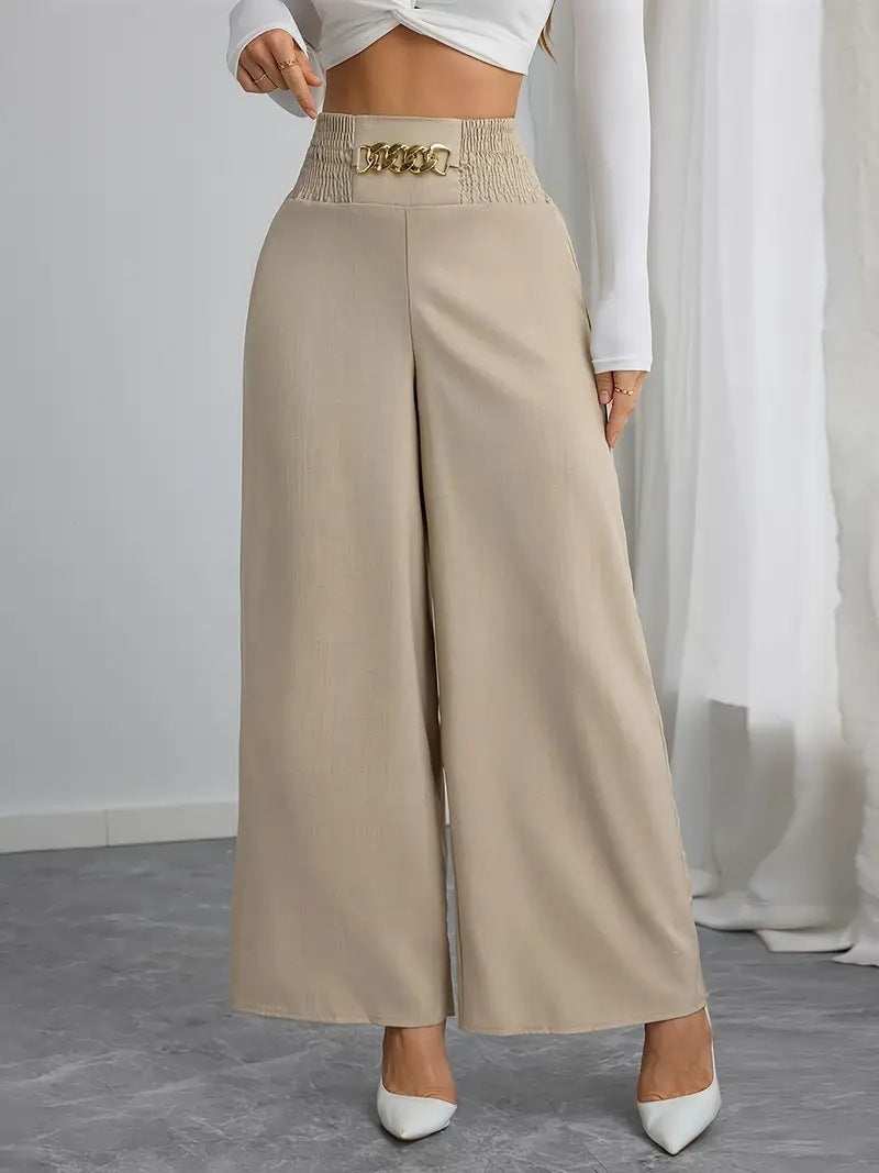 Wide palazzo trousers for women with elastic waistband and decorative belt Lune London