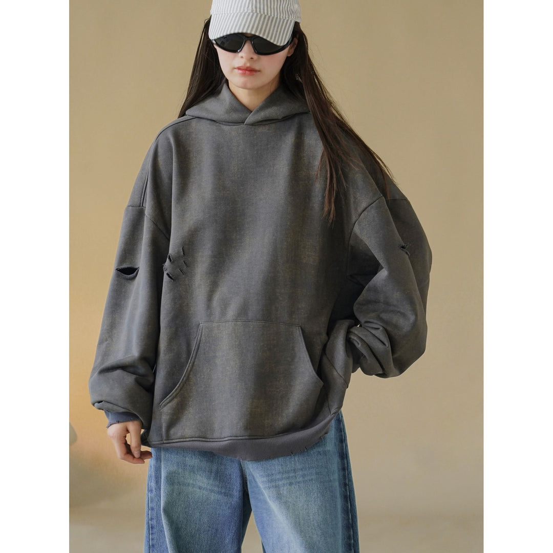Women's Oversized Hoodie with Used Look and Rip Details Amarae