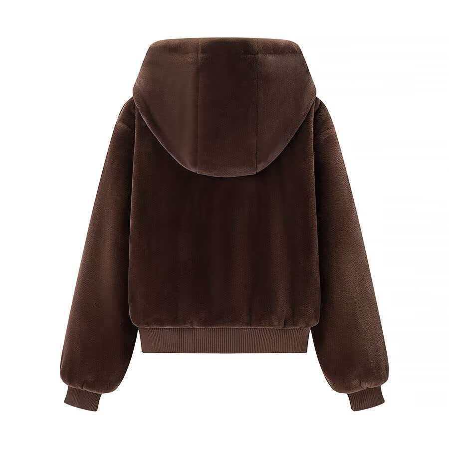 Women's Cozy Hooded Bomber Jacket in Teddy Finish Amarae