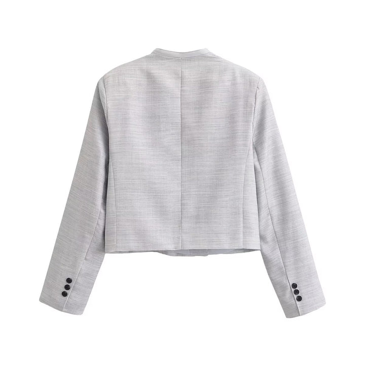 Women's cropped blazer without lapels with double-breasted button placket and boxy silhouette Amarae