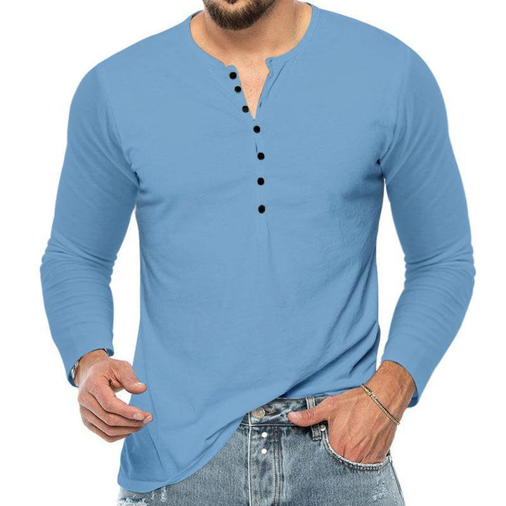 Men's long-sleeved Henley shirt with button placket and comfortable fit Chic and style