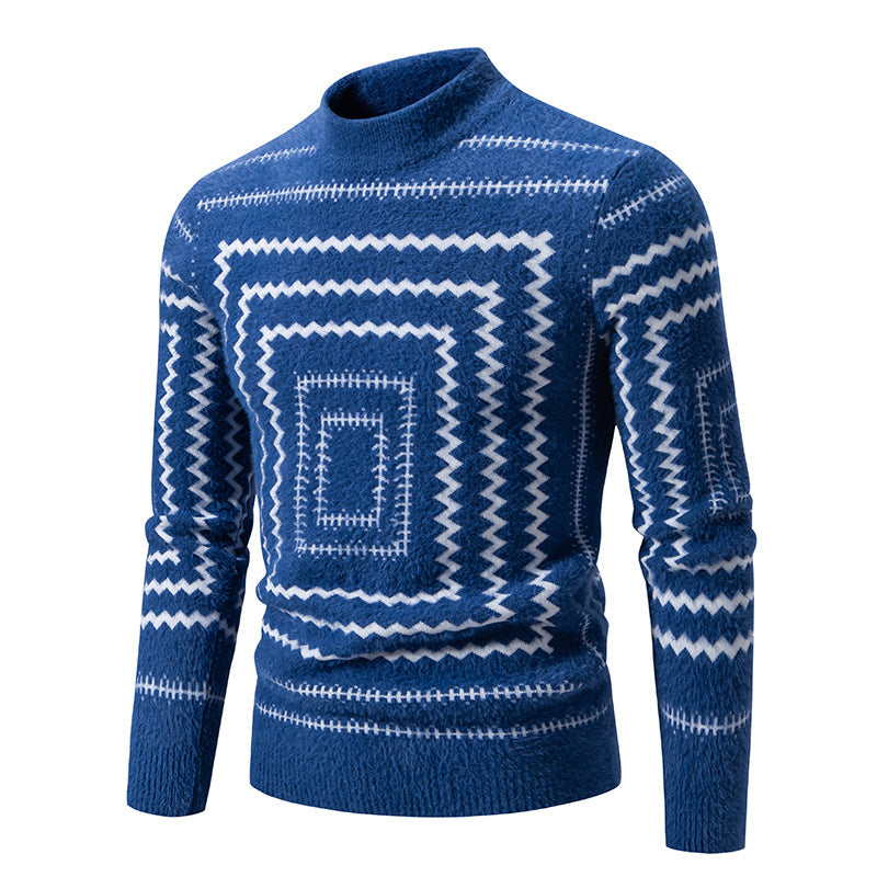 Lune London geometric pattern high collar knit sweater for women
