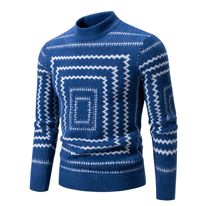 Lune London geometric pattern high collar knit sweater for women