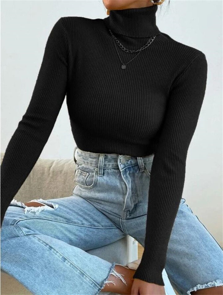 Women Elegant Turtleneck Sweater with Fine Ribbed Structure Lune London