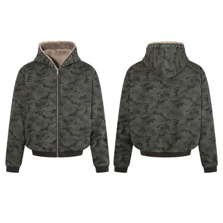 Women's padded camouflage bomber jacket with teddy lining, hood, and ribbed cuffs Amarae