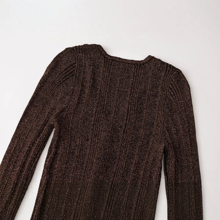 Women's figure-hugging ribbed fine knit cardigan with V-neck, shiny thread and decorative button strip Amarae