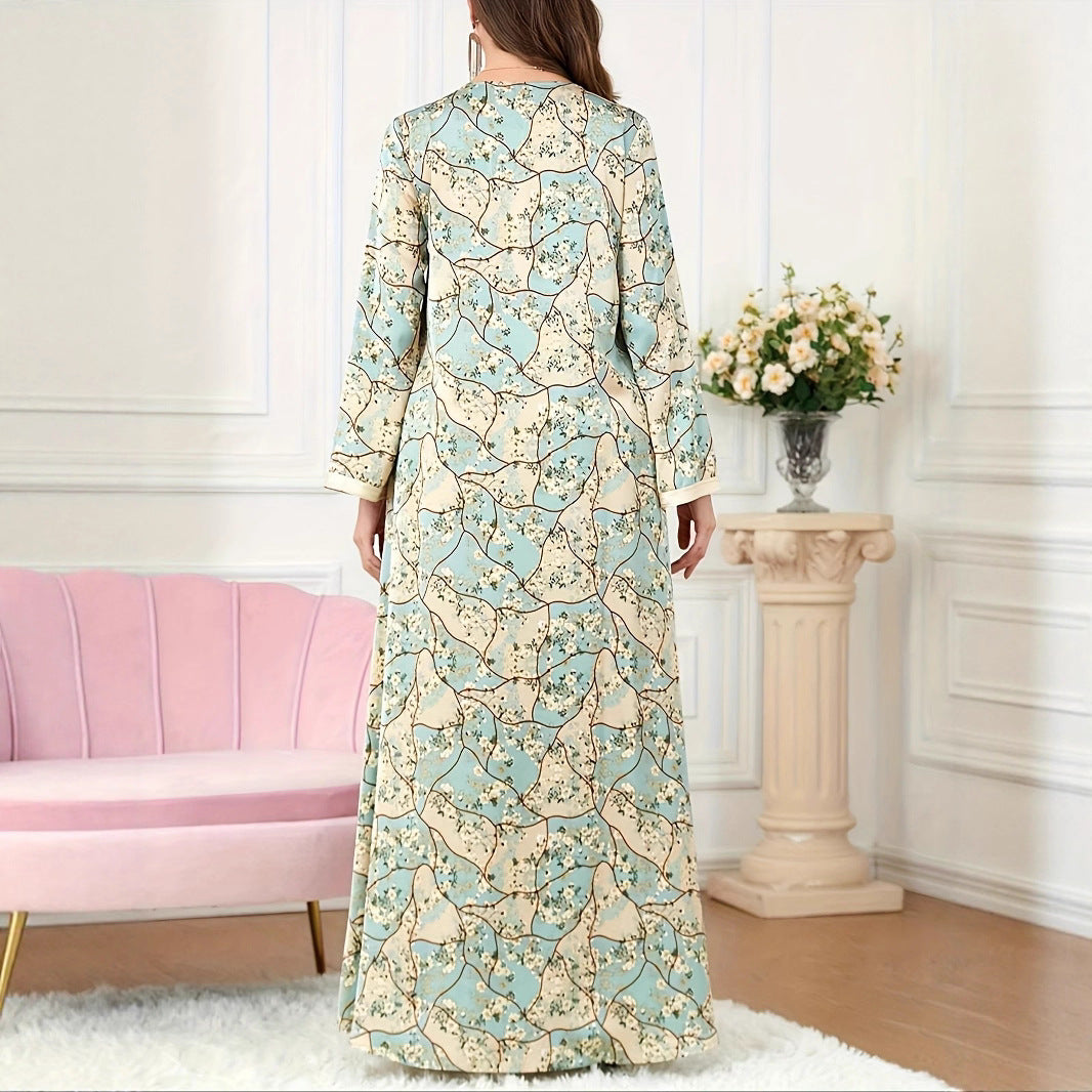 Maxi dress for women with artistic floral pattern and button details Lune London