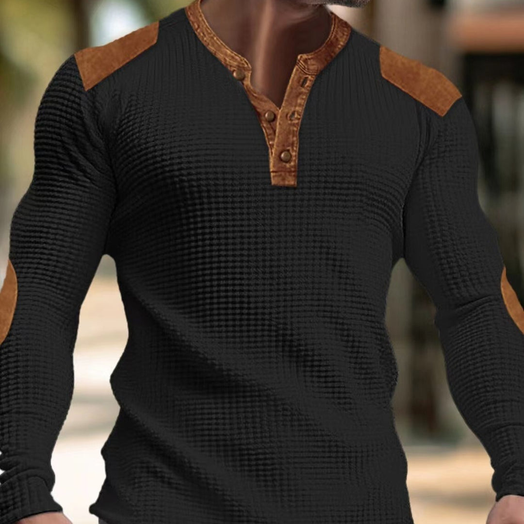 Men's Long Sleeve Henley Shirt with Textured Fabric and Contrasting Details Lune London