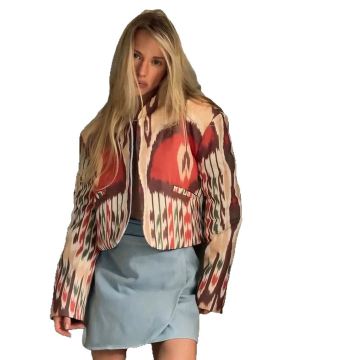 Women’s short jacket with Ikat pattern, boxy silhouette, and light cotton blend Amarae