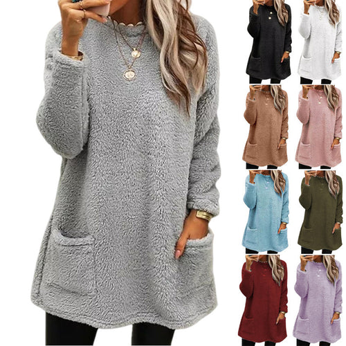 Comfortable fleece sweater for women with a loose fit and practical pockets Amarae