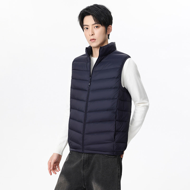 Men's Ultralight Quilted Vest with Down Look, Wind-resistant Shell and Stand-up Collar Amarae
