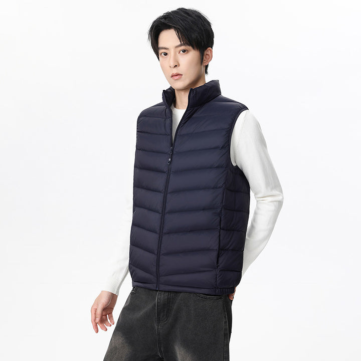 Men's Ultralight Quilted Vest with Down Look, Wind-resistant Shell and Stand-up Collar Amarae