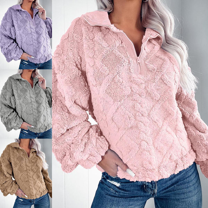 Cozy fleece sweater for women with zipper and honeycomb pattern Lune London