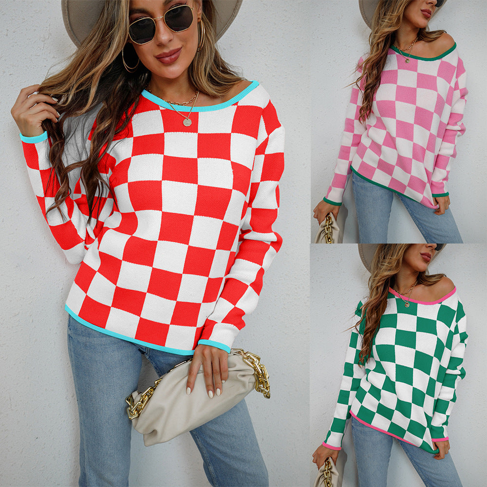 Sweater décontracté pour femmes avec motif à damier Chic & Stil