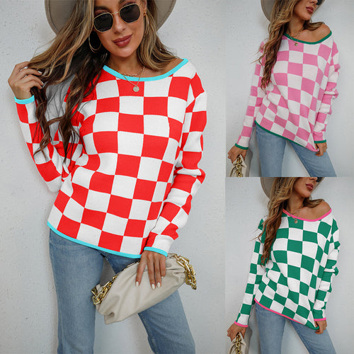Sweater décontracté pour femmes avec motif à damier Chic & Stil