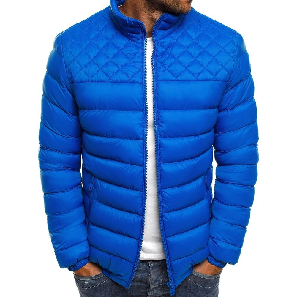 Men's winter quilted jacket with high collar and side zip pockets Lune London