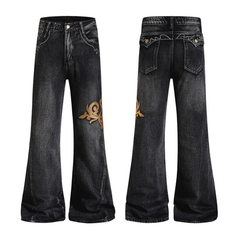 Women Wide High-Waist Flared Jeans with Baroque Embroidery Amarae