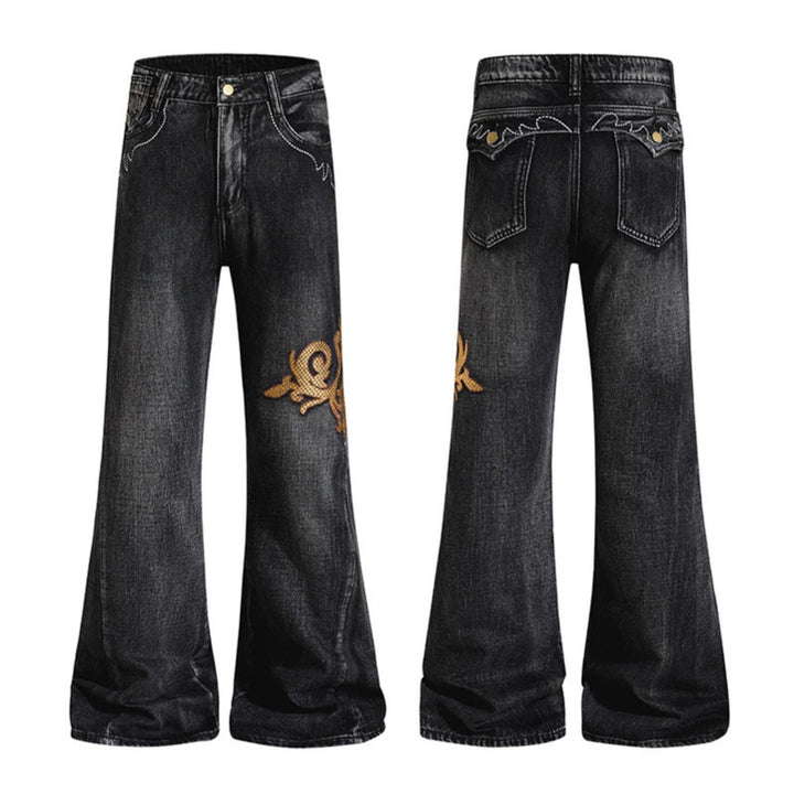 Women Wide High-Waist Flared Jeans with Baroque Embroidery Amarae