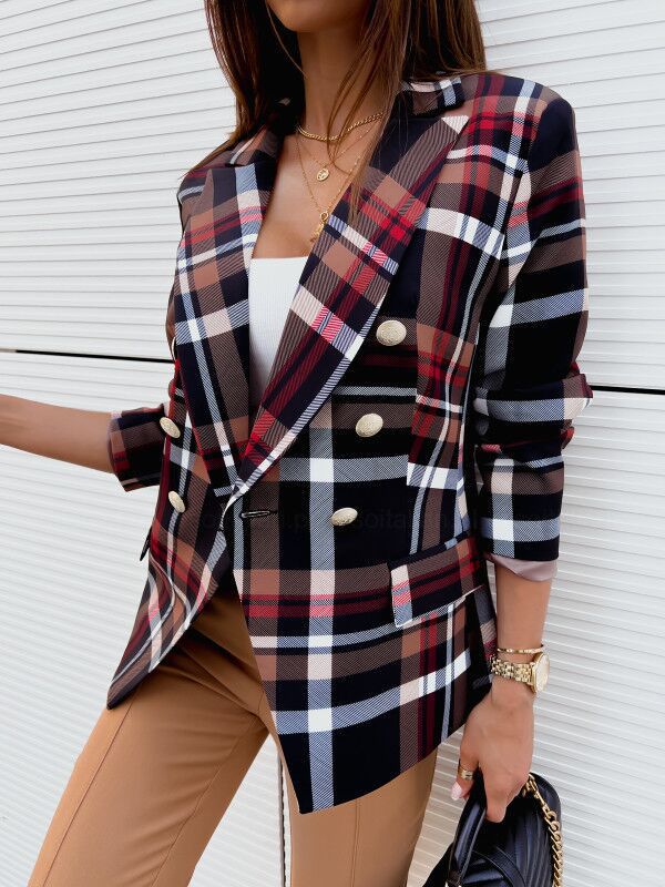 Plaid jacket for women with double-breasted buttons and elegant cut Lune London
