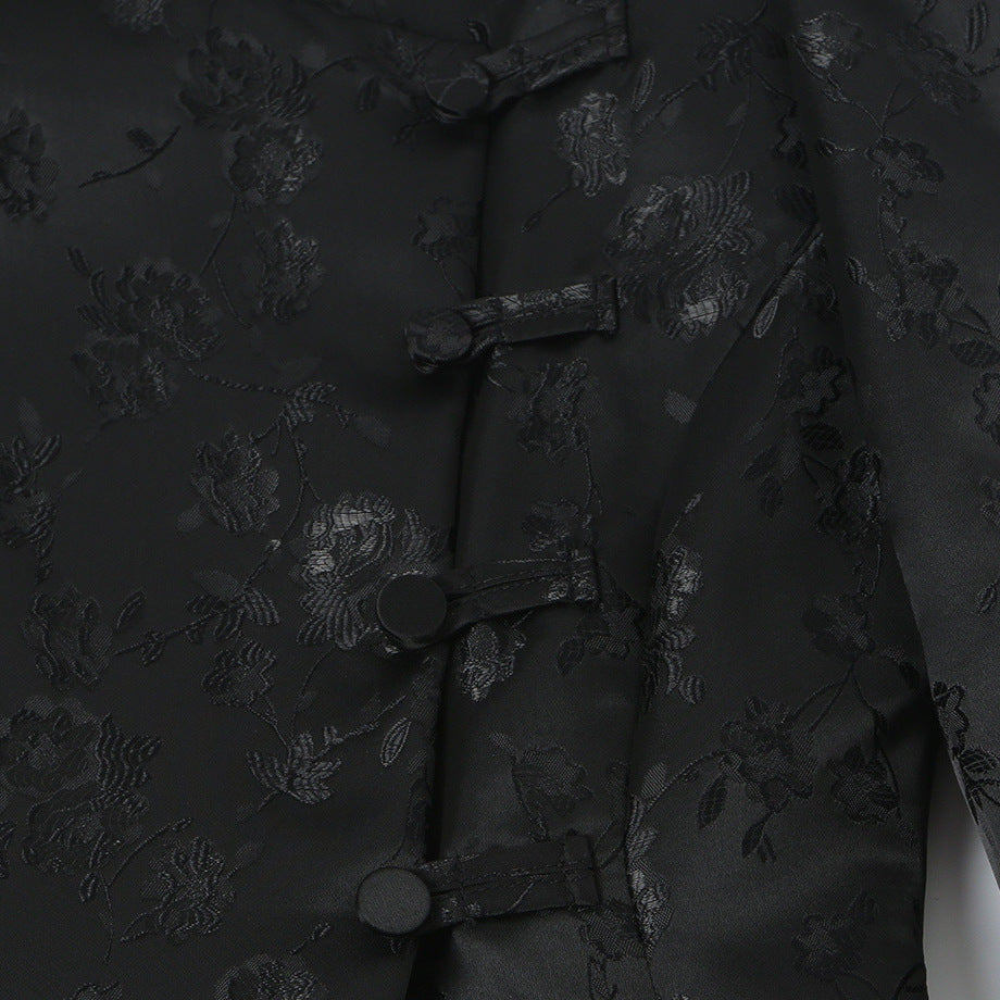 Women's Tailored Jacquard Blazer Jacket with Mandarin Collar and Decorative Knot Closure Amarae