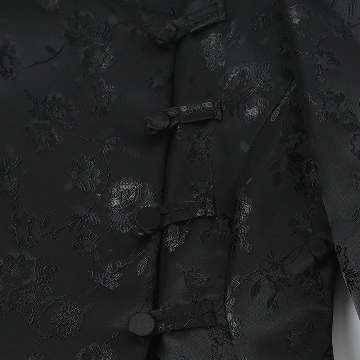 Women's Tailored Jacquard Blazer Jacket with Mandarin Collar and Decorative Knot Closure Amarae