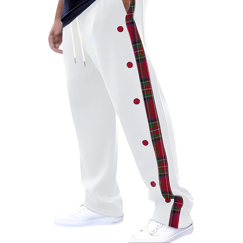 Comfortable men's jogger pants with side plaid pattern and functional snap buttons Lune London