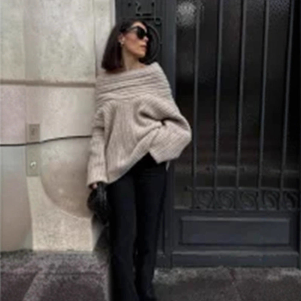 Women's Oversized Chunky Knit Sweater with Hood, Drop Shoulder and Textured Ribbed Look Amarae