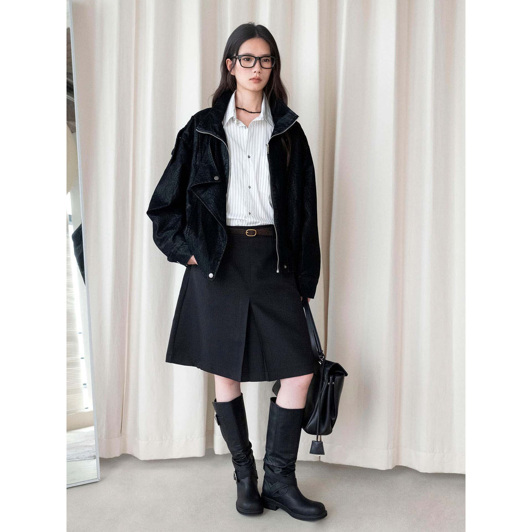 Women Knee-Length A-Line Skirt with Center Slit and Waist Pockets Amarae