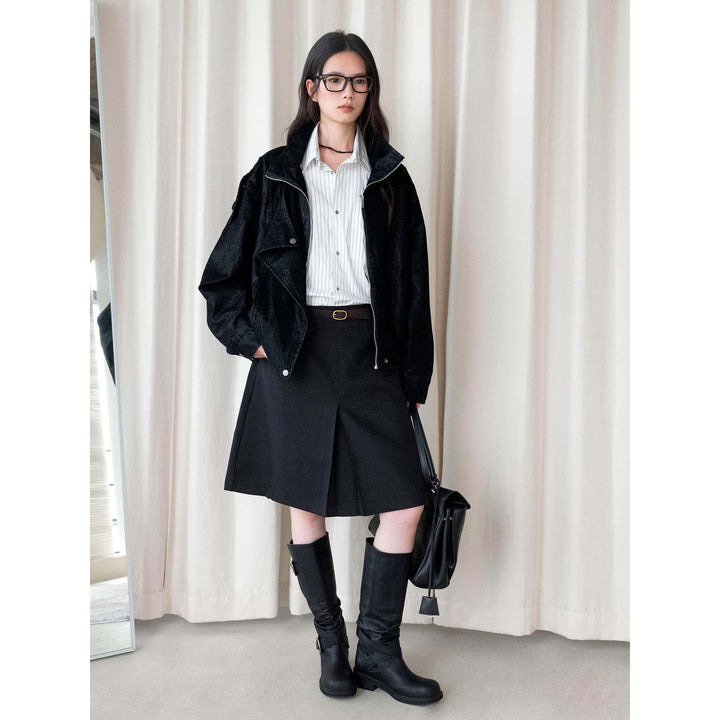 Women Knee-Length A-Line Skirt with Center Slit and Waist Pockets Amarae