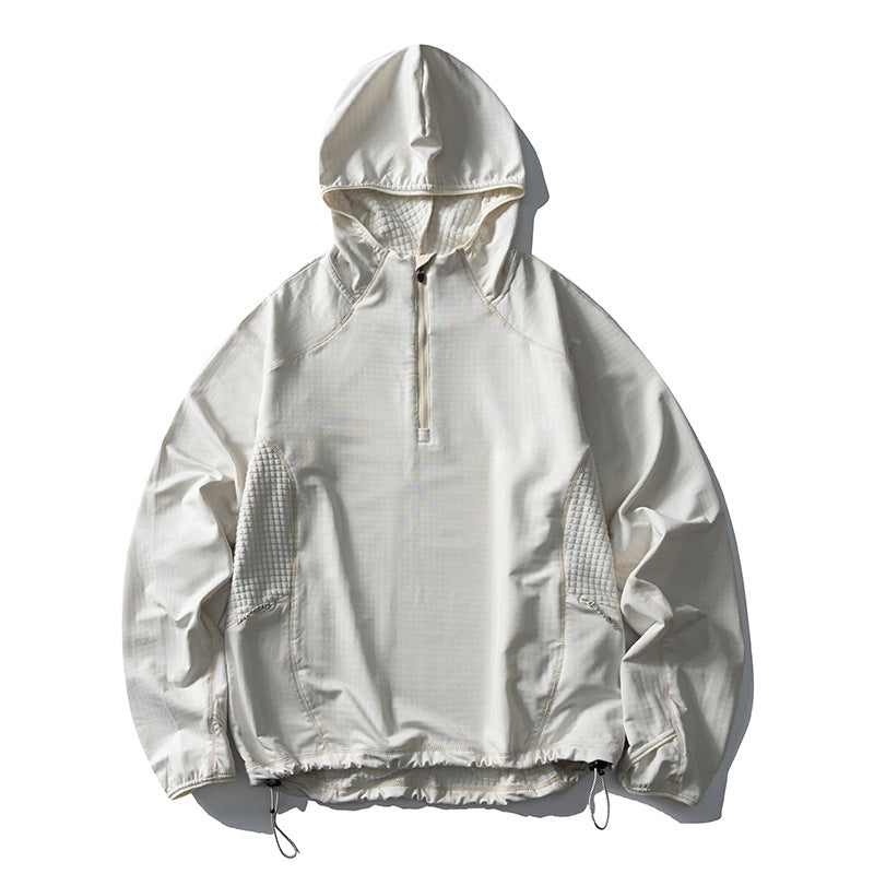 Unisex Lightweight Oversized Hoodie with Half Zip, Quilted Inserts and Drawstring Hood