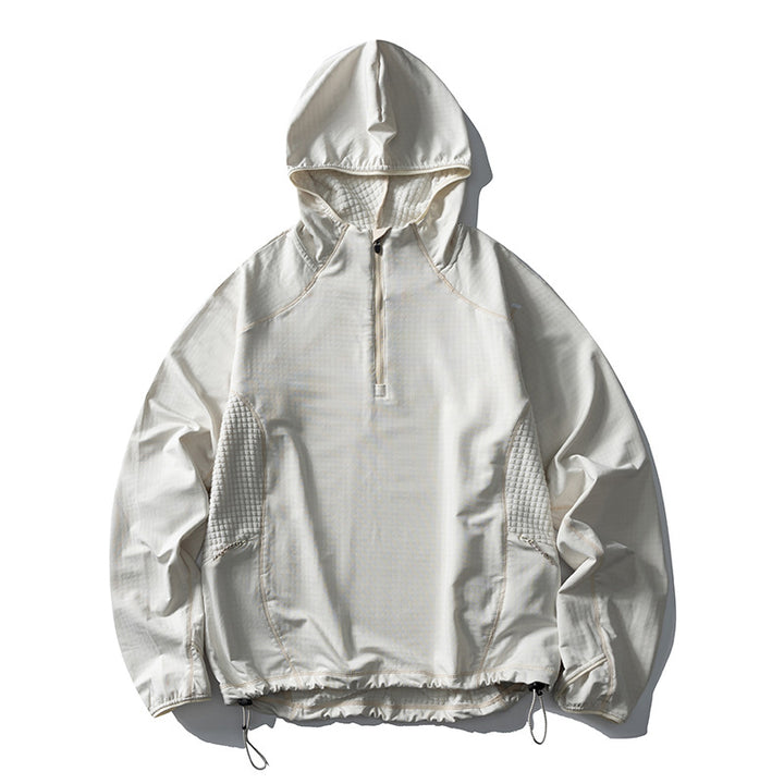 Unisex Lightweight Oversized Hoodie with Half Zip, Quilted Inserts and Drawstring Hood