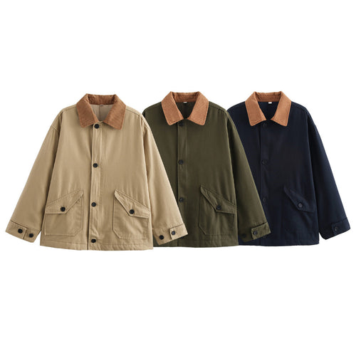 Casual utility jacket for women with corduroy collar and large pockets Amarae