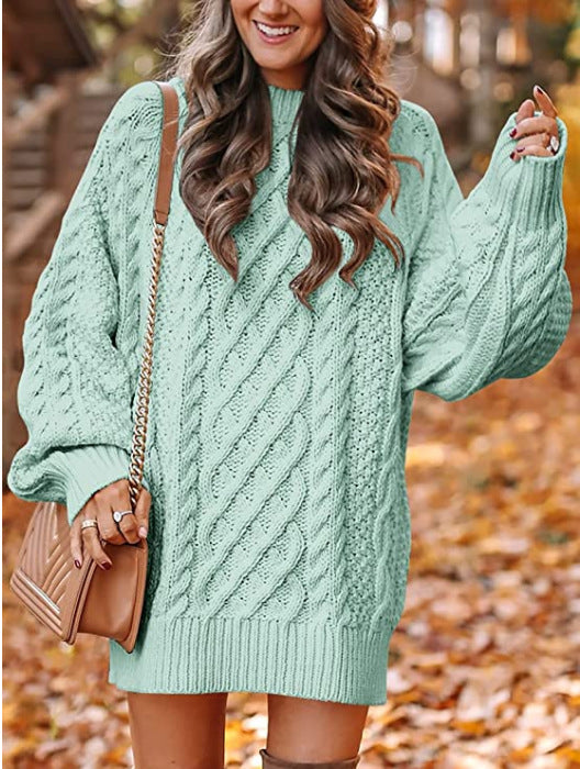 Thick knitted sweater for women with voluminous sleeves and a decorative twisted pattern Lune London