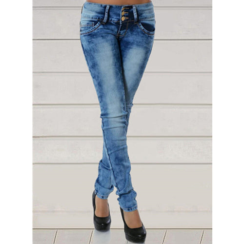 Women's Fitted Jeans with Button Placket and Casual Wash Amarae