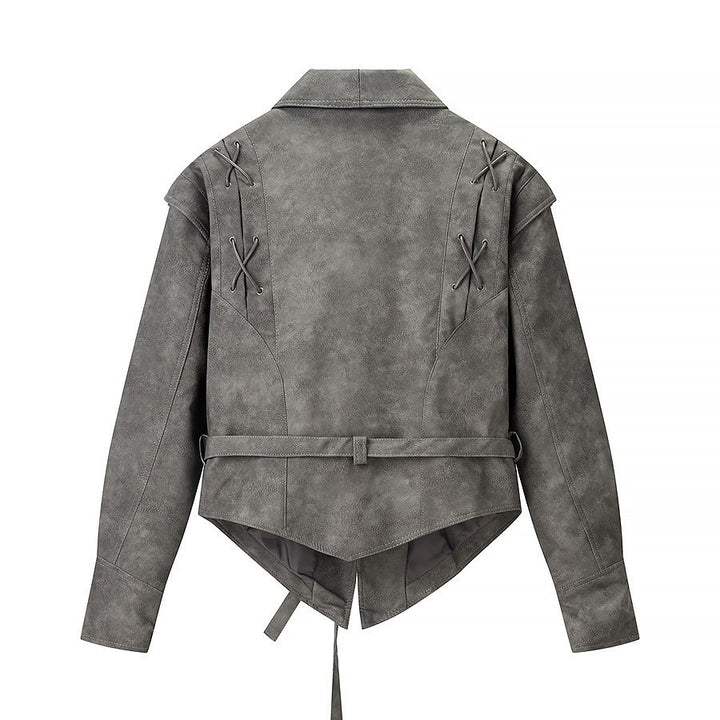 Women's Tailored Suede Blazer with Tie Belt and Lacing Detail Amarae