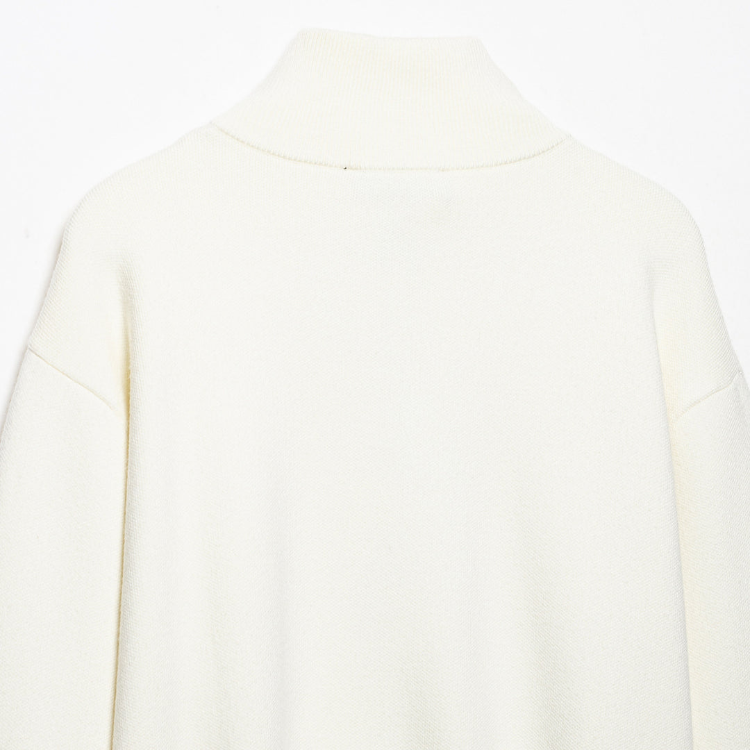 Women's Cropped Oversized Knit Sweater with Half Metal Zipper and Funnel Neck Amarae