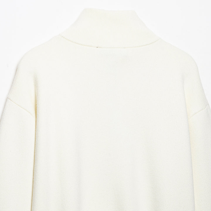 Women's Cropped Oversized Knit Sweater with Half Metal Zipper and Funnel Neck Amarae