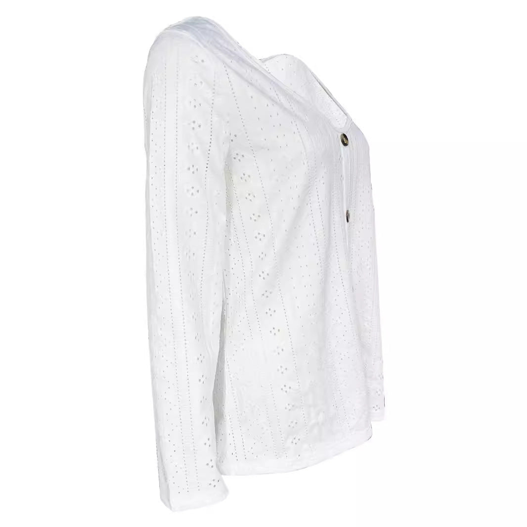 Finely structured long-sleeve blouse for women with elegant buttons Lune London
