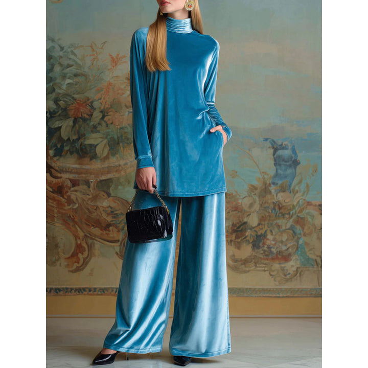 Women’s Oversized Velvet Set with Turtleneck and Wide Palazzo Pants Amarae