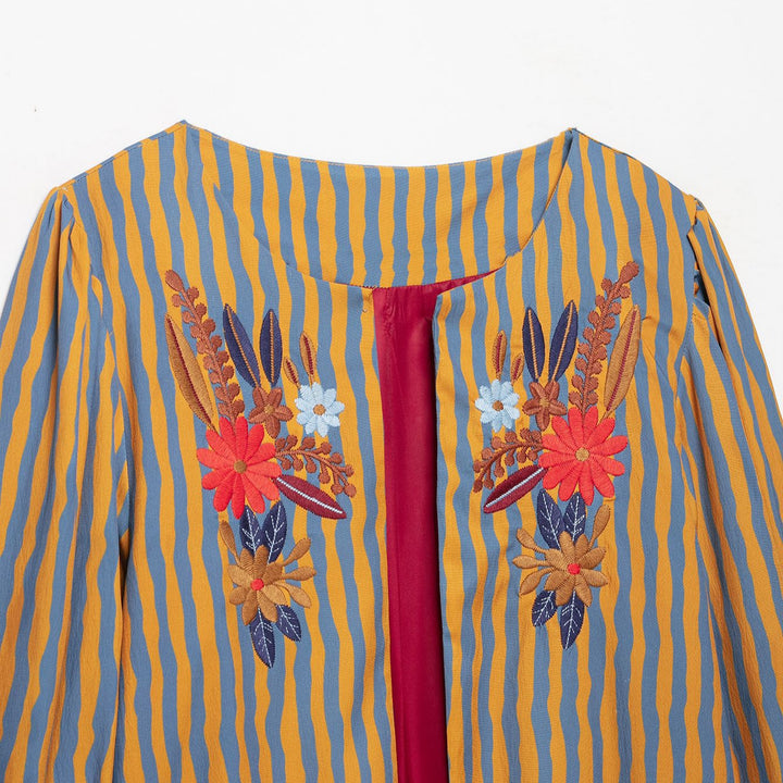 Women's Striped Cropped Blouse with Floral Embroidery Amarae