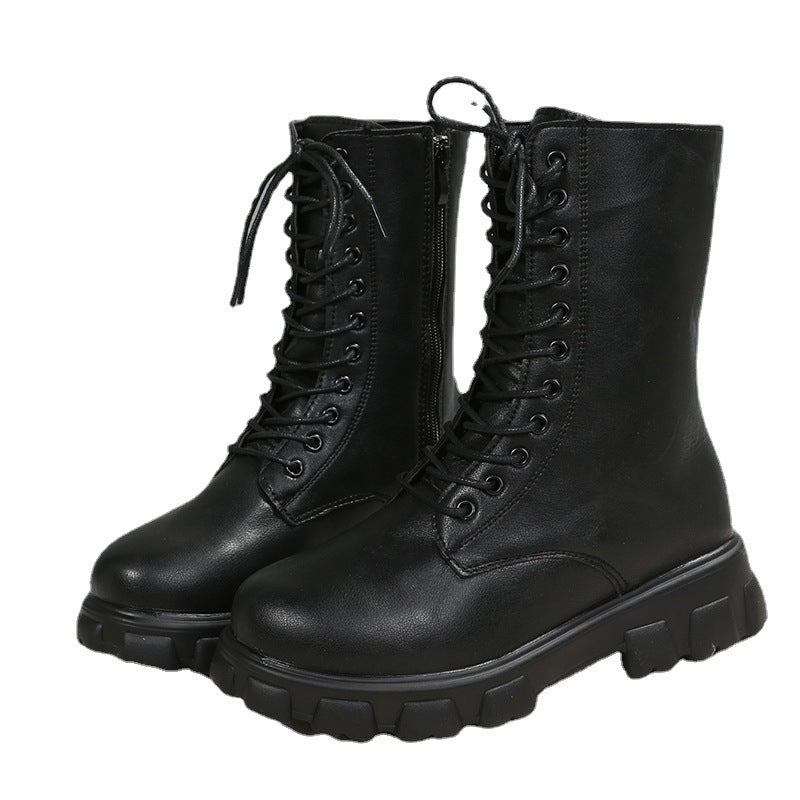 Women’S Lace-Up Boots with A Sturdy Platform and Side Zipper Lune London