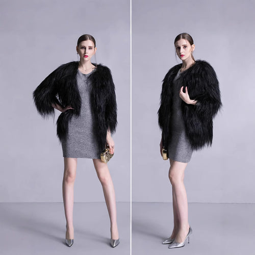 Ladies Elegant Faux Fur Cape with Chic Loose Fit