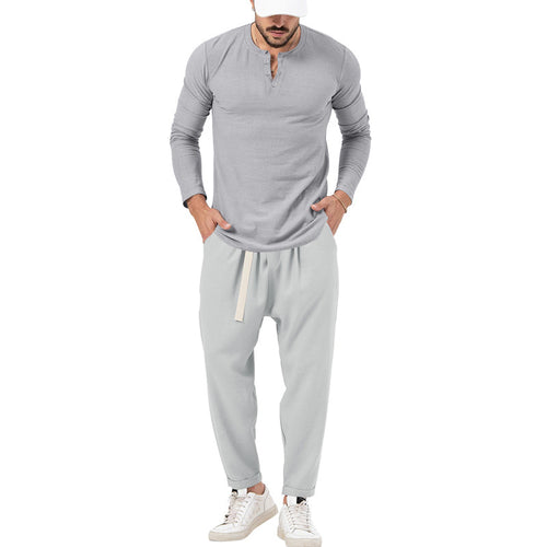 Men's Casual Long Sleeve Henley T-Shirt and Comfortable Jogging Pants Set Amarae