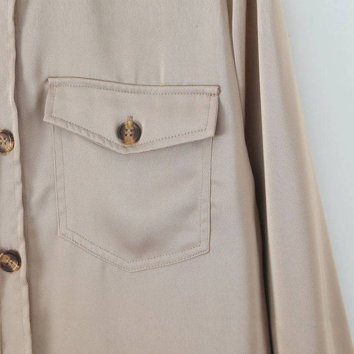 Women's oversized shirt blouse with applied breast pockets and shoulder epaulettes Amarae