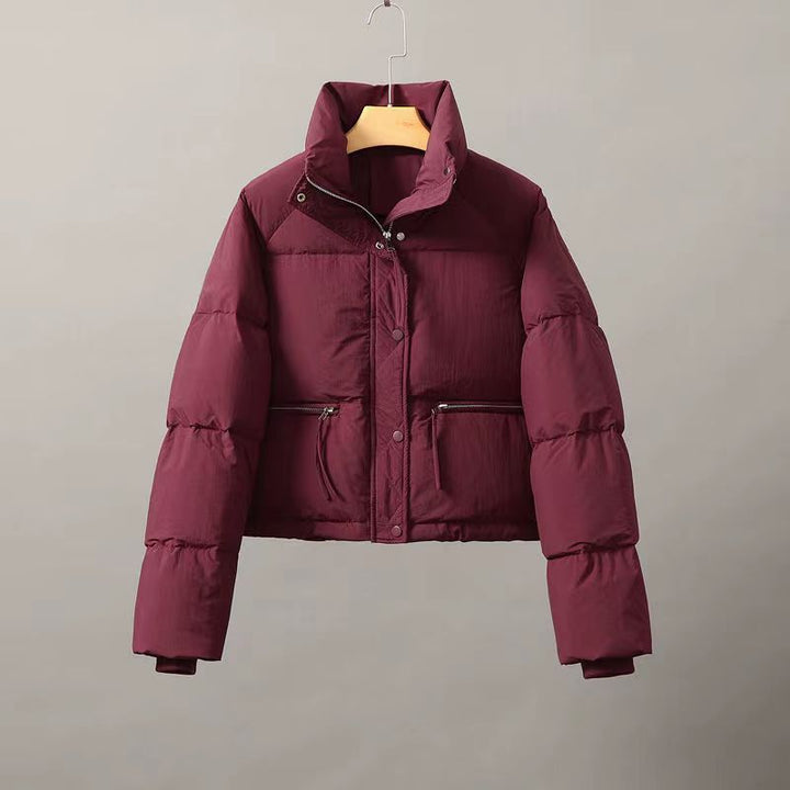 Ladies winter down jacket with high collar and practical pockets Lune London