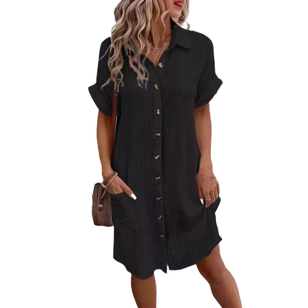 Button-down shirt dress for ladies in breathable cotton with pockets Lune London